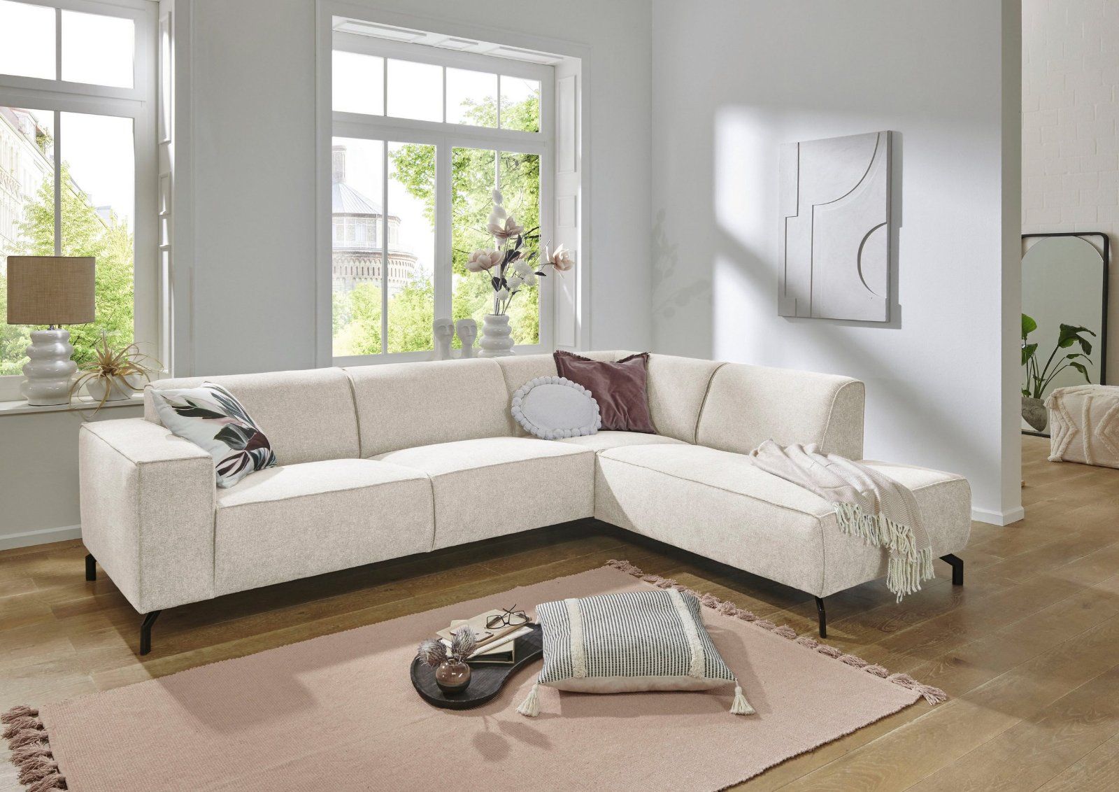 Places of Style Ecksofa Lorcan in Struktur weich, Farbe natur