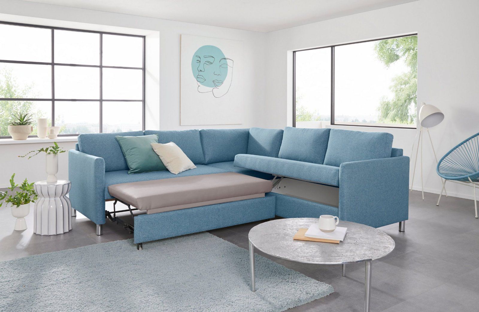Ecksofa »Manlius«, mit Schlaffunktion, Struktur blau-grün