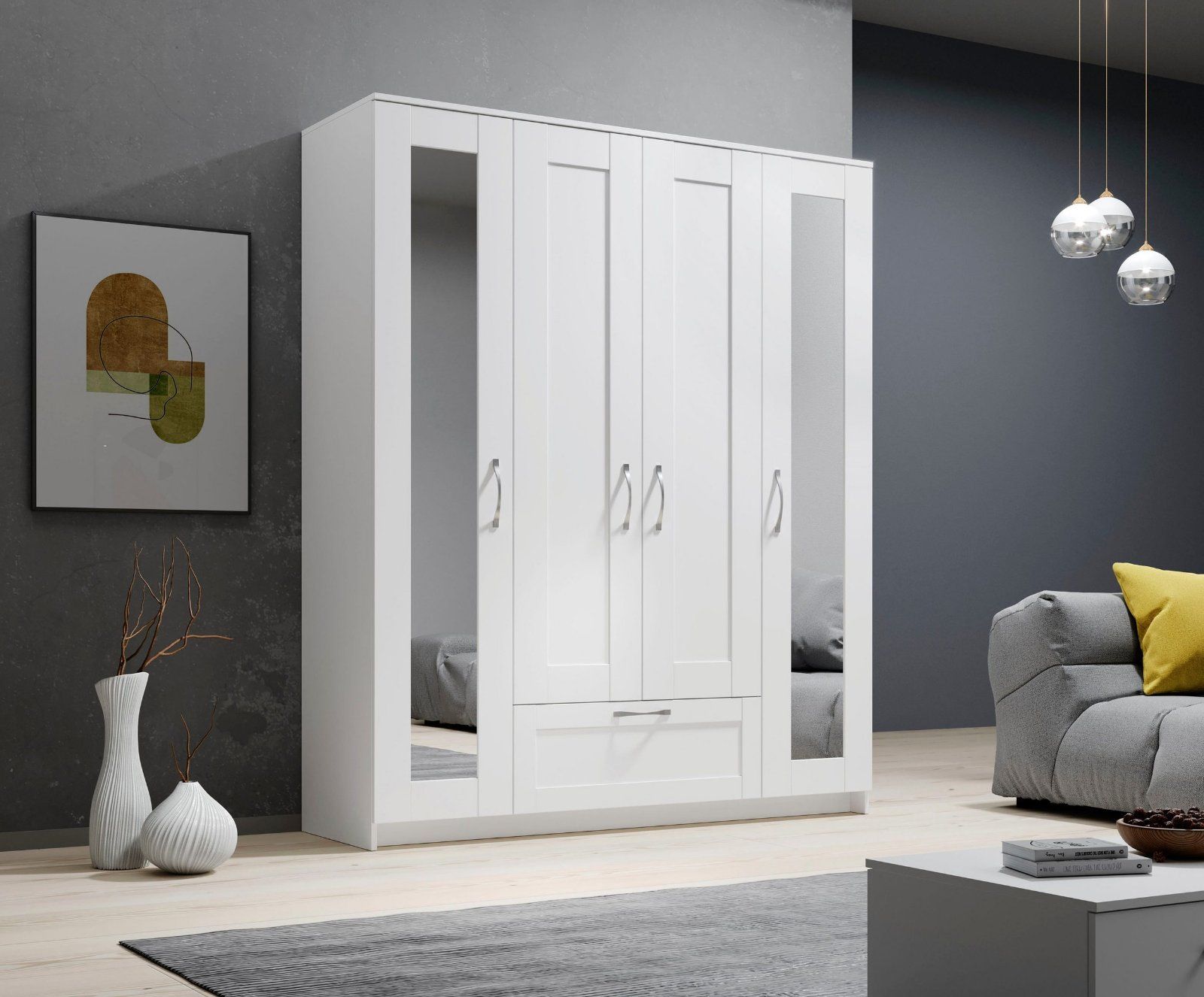 Drehtürenschrank Salias mit Spiegel und Schubkasten