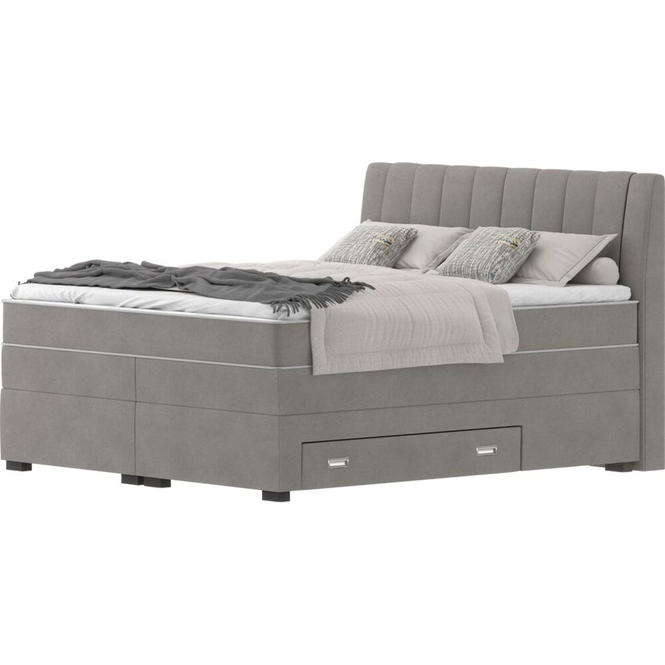 Places of Style Boxspringbett Rickon, inkl. Bettschubkasten in grau, 160cm