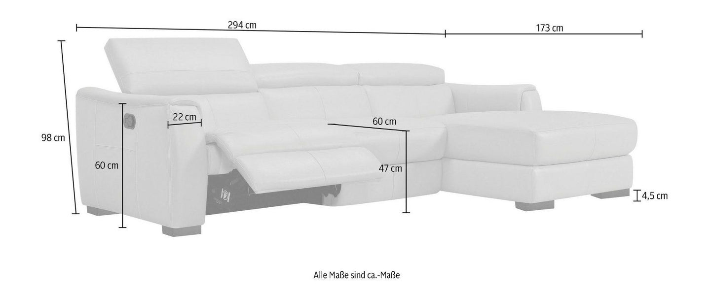 Places of Style Ecksofa Jameson mit Relaxfunktion Leder hellgrau