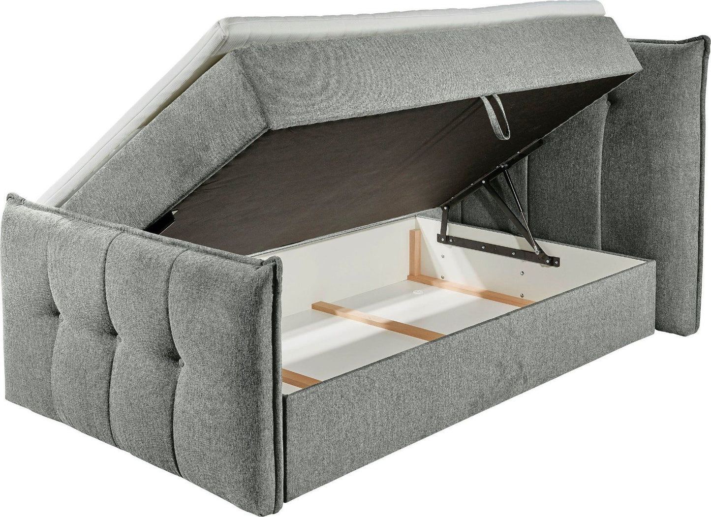 Boxbett Thompson, 140x200cm inkl. Bettkasten und Topper in grau