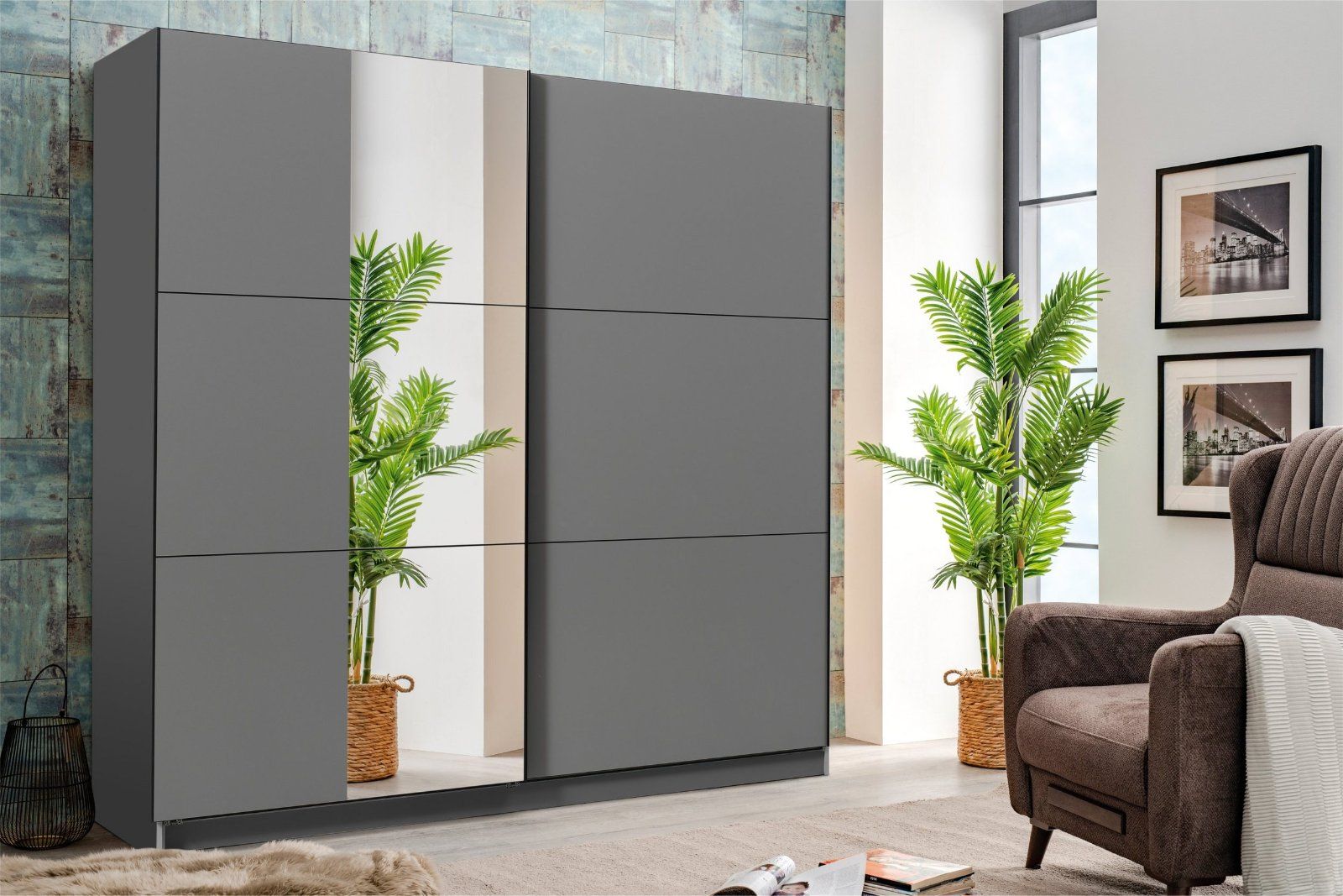 Schwebetürenschrank Sierra mit Spiegel in graphitfarben