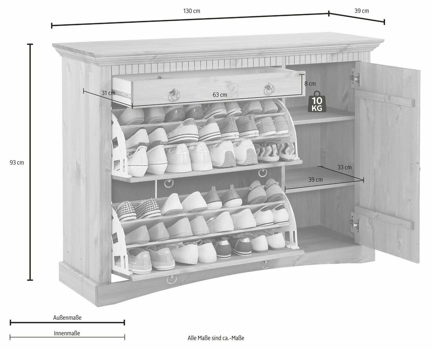Home affaire Schuhkommode »Rustic« massiver Kiefer dunkelbraun