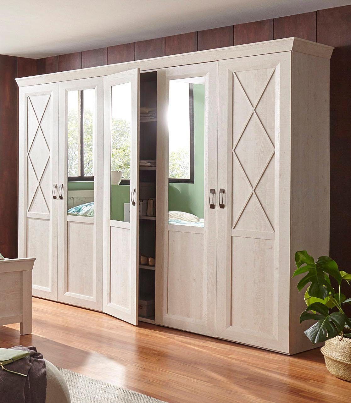 Drehtürenschrank »Kashmir« mit Spiegelauflagen in Pinie weiß