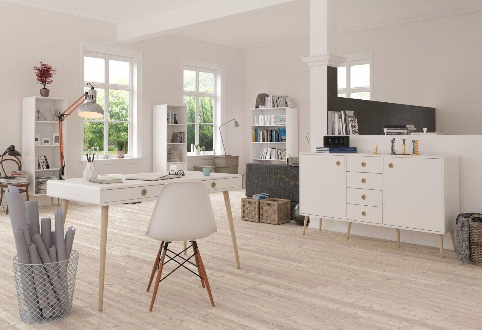 Home affaire Schreibtisch Softline, im Retro Design, weiß/eiche