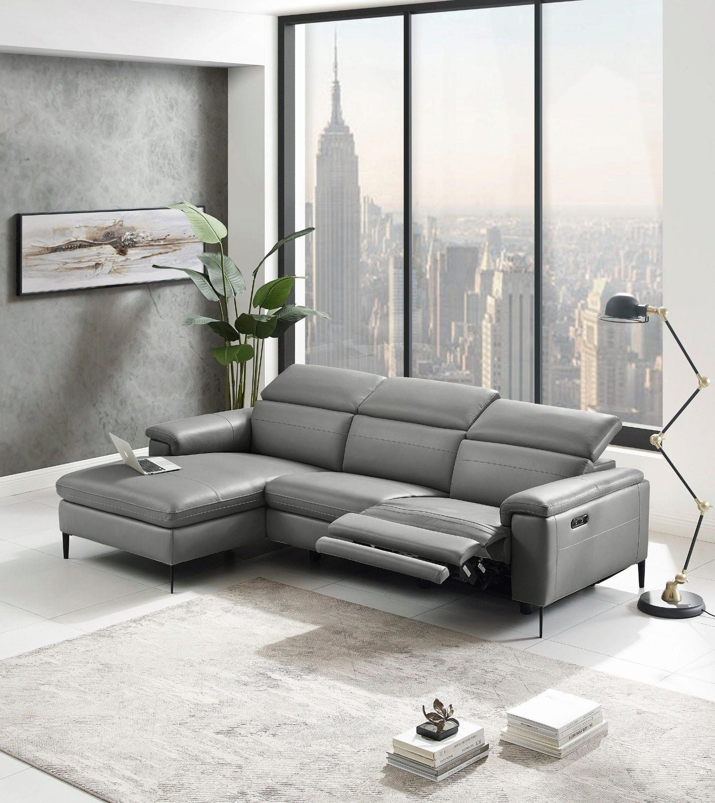 Ecksofa Sacramento elektrische Relaxfunktion Leder dunkelgrau