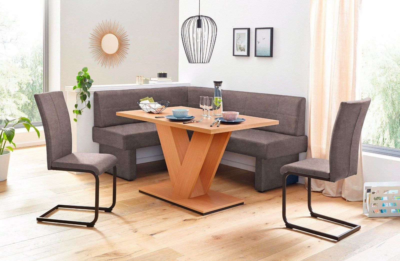 Home affaire Eckbank Nils mit 2 Stühlen in Microfaser dunkelbraun