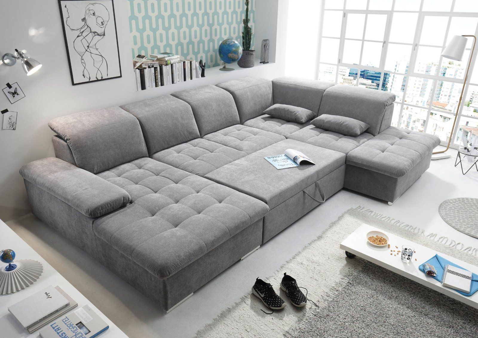 Wohnlandschaft »Wayne« mit Bettfunktion und Bettkasten dunkelgrau