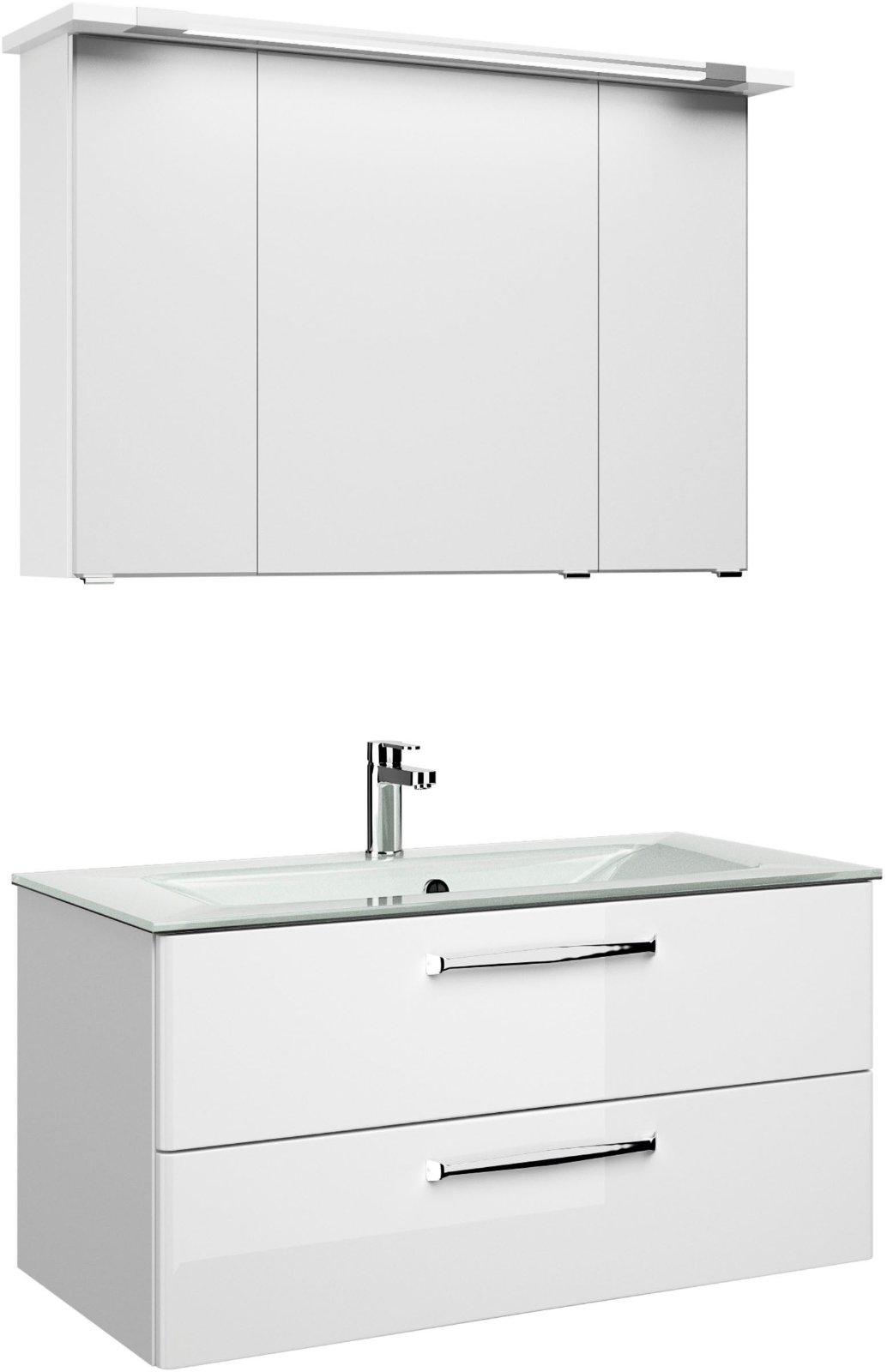 Badmöbel-Set Trentino 2-teilig Glas-Waschtisch LED weiß-hochglanz