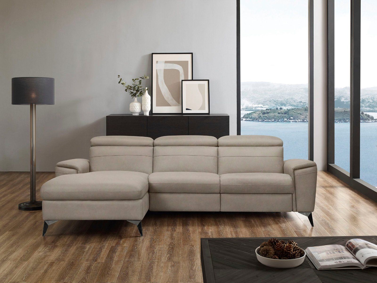 Ecksofa »Theron«, elektrische Relaxfunktion Lederoptik taupe