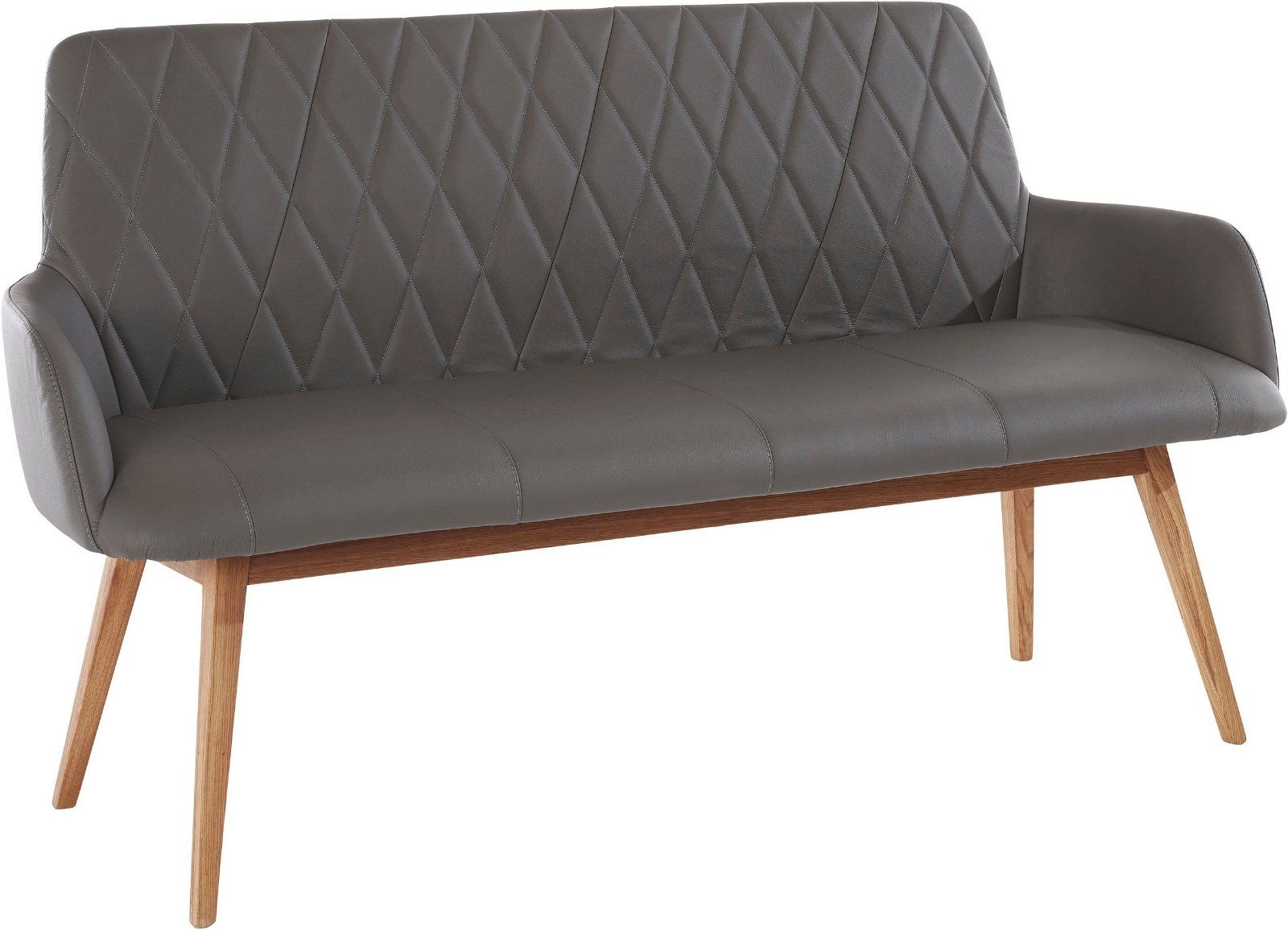 Home affaire Sitzbank Brest in grau, Leder, Massivholz, Bank Breite 90 cm