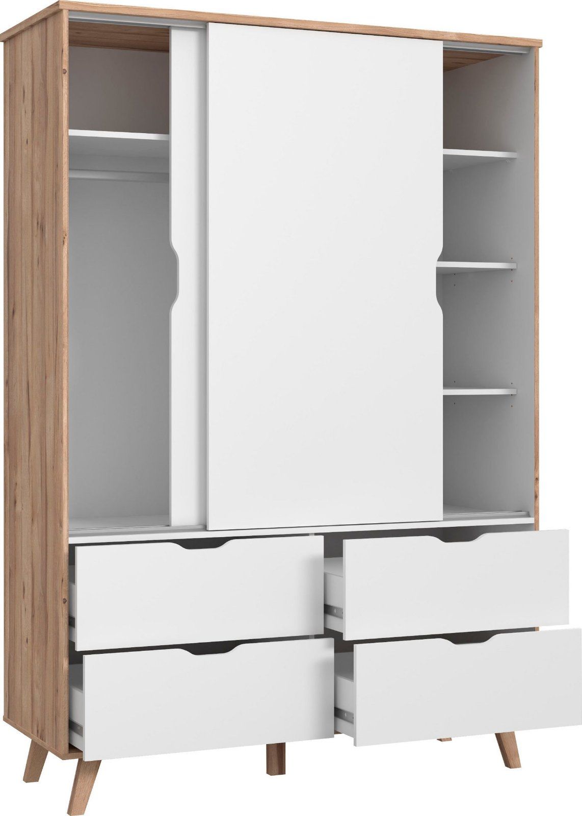Schiebetürenschrank »Vankka« mit 4 Schubkästen in Planken Eiche/Weiss