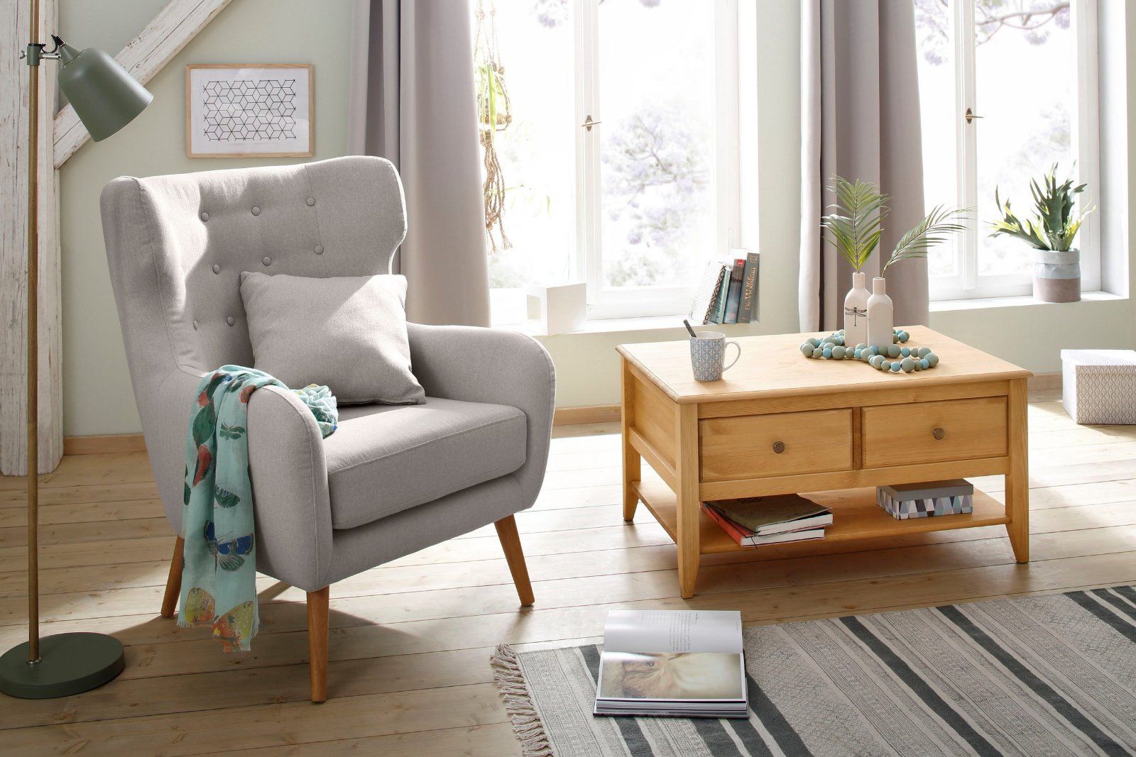 Home affaire Ohrensessel »Yamuna«, mit Sitzpolsterung, hellgrau