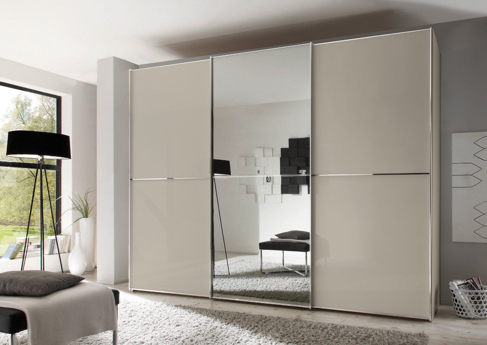 STAUD Schwebetürenschrank Sinfonie Plus mit Glas-Spiegel-Front in sandfarben