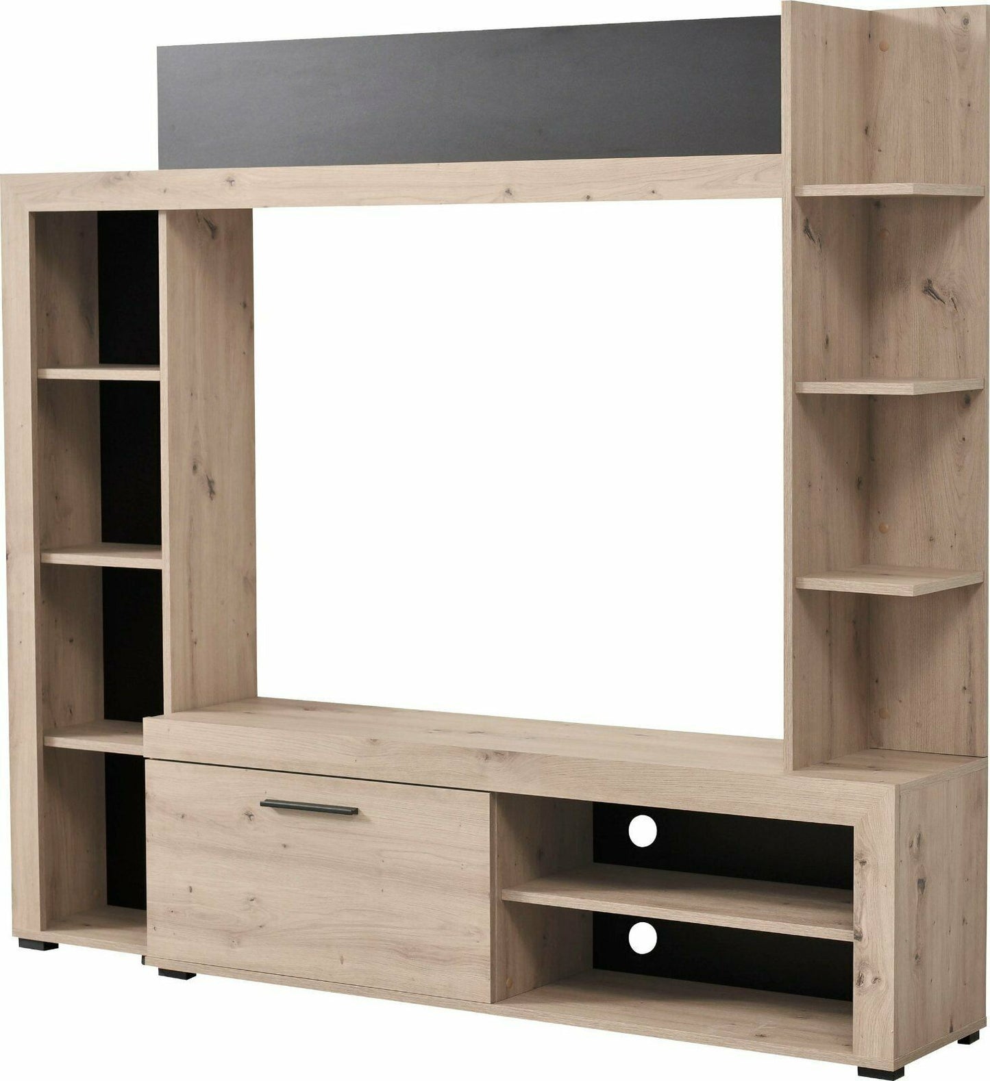 Wohnwand »Rubi«, (Set, 4-St) Grau Eichefarben /schwarz