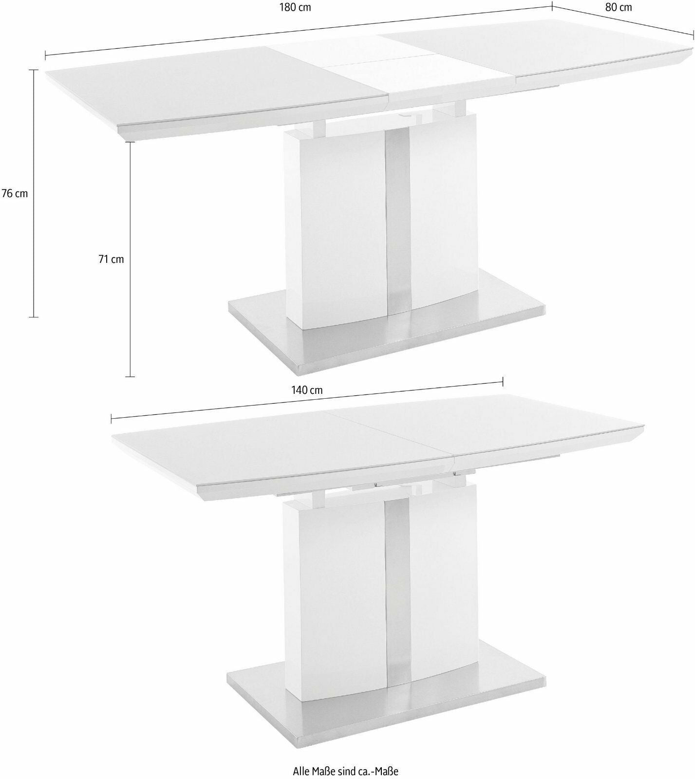 Esstisch »Najuma« Bootsform weiß Synchronauszug, Sicherheitsglas