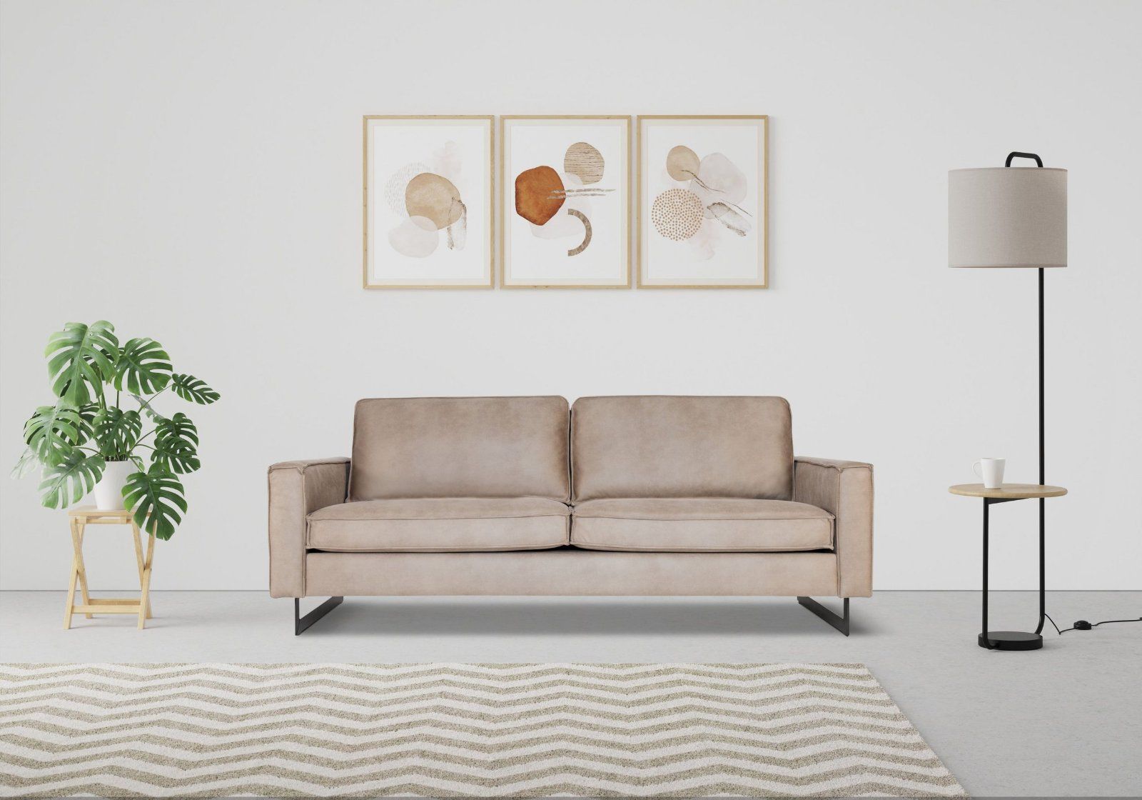 Places of Style 3-Sitzer Pinto, mit Keder und Metallfüßen in beige