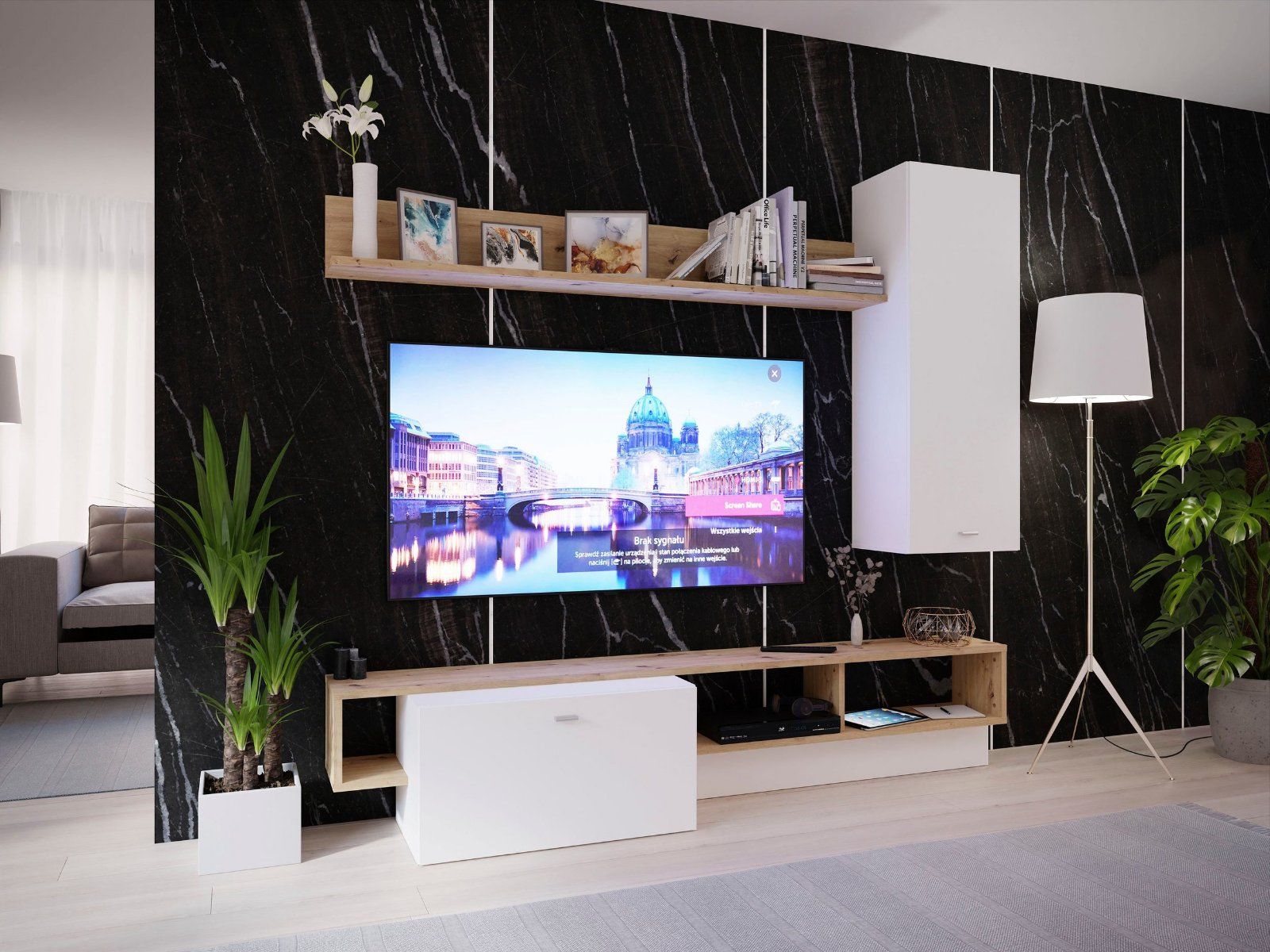 Wohnwand »Argymir« Partien im Holzlook Artisan Eiche / Weiß