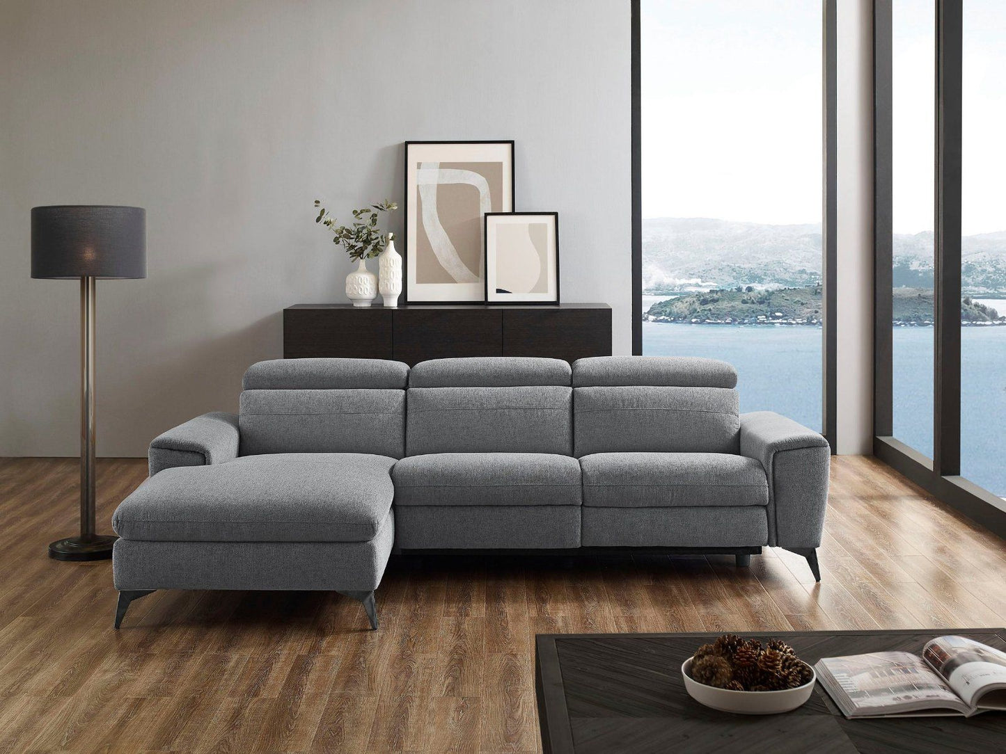Ecksofa »Theron«,elektrische Relaxfunktion Struktur weich grau