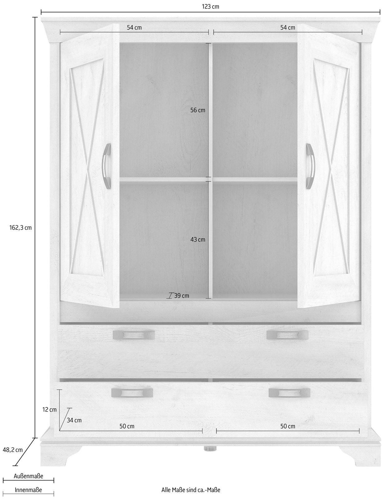 Highboard im dekorativen Landhausstil, Pinia Weiss