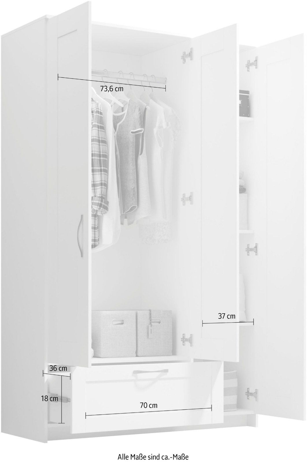 Kleiderschrank / Drehtürenschrank 3-türig »Salias« in weiß