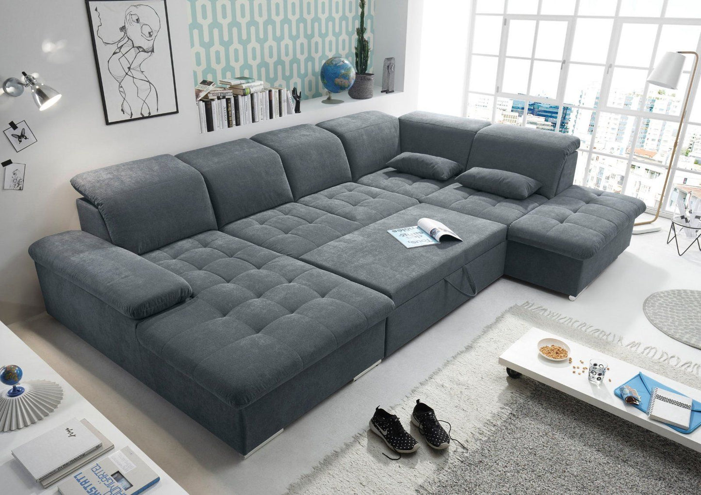 Wohnlandschaft »Wayne«, mit Bettfunktion und Bettkasten anthrazit