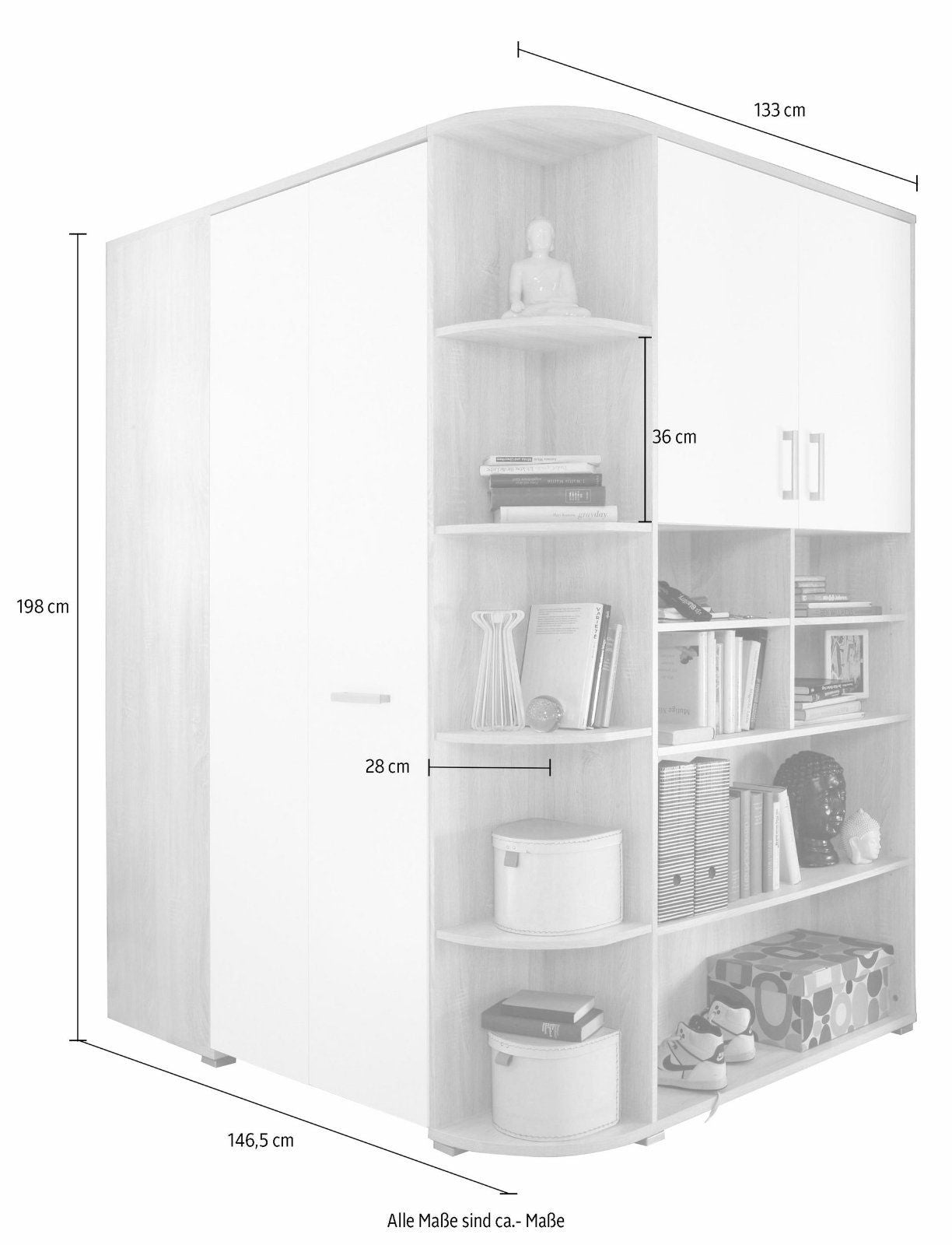 Eckkleiderschrank »Corner« begehbar struktureichefarben hell/weiß