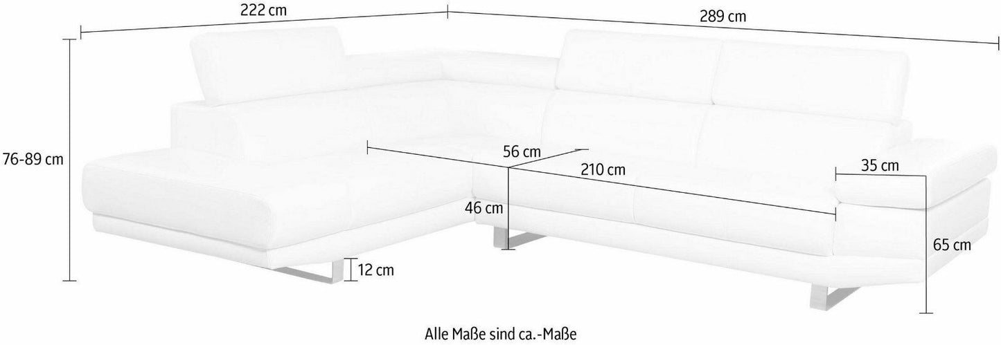 Places of Style Ecksofa Luxus-Kunstleder cremeweiß Ottomane links