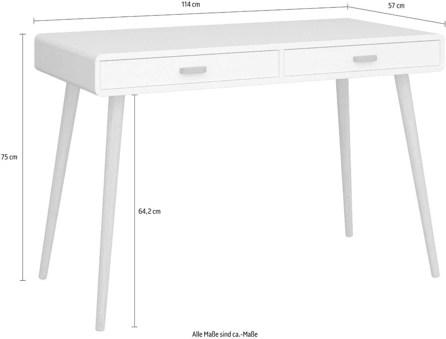andas Schreibtisch Mino,skandinavischem Design, Weiss-Eiche natur