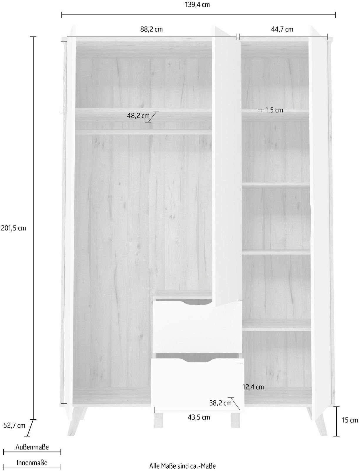 Drehtürenschrank Vankka in Planken Eiche/Weiss