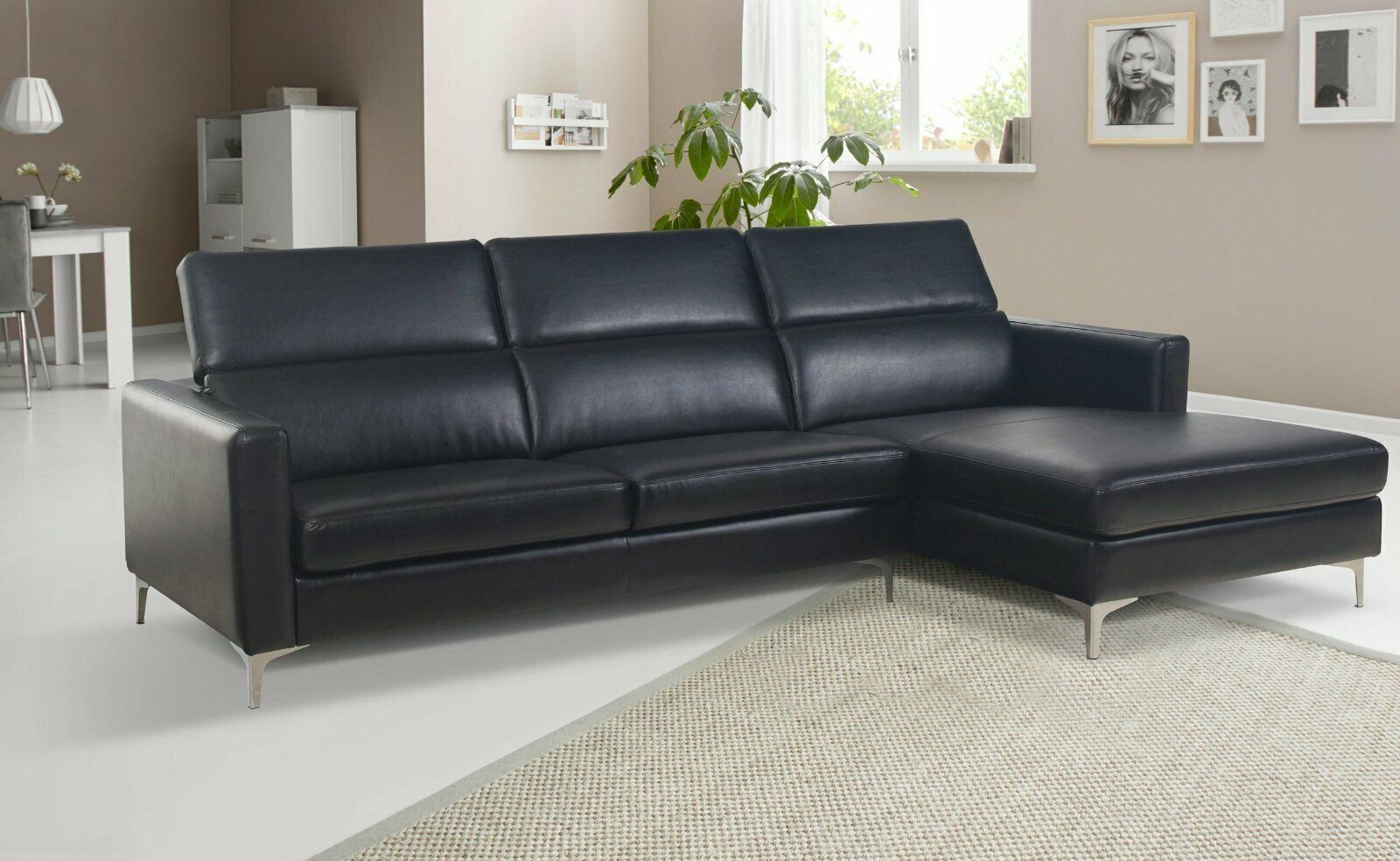 Places of Style Ecksofa in schwarzem Luxus-Kunstleder