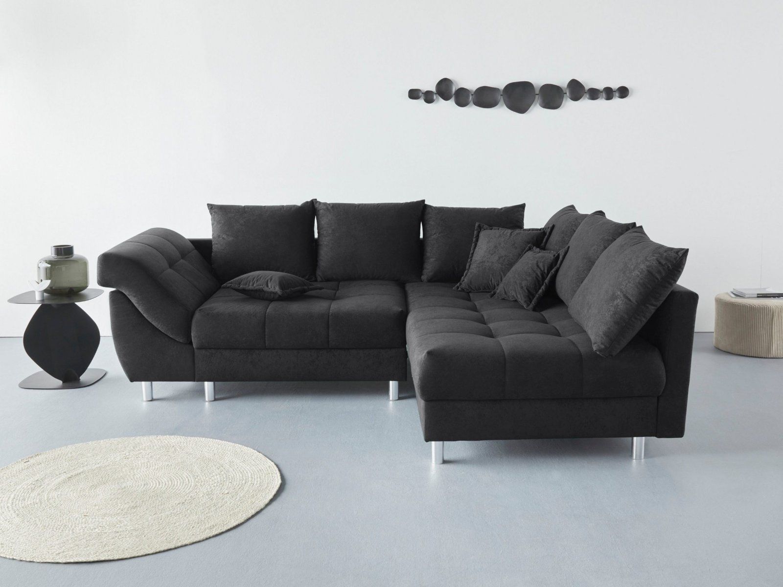 Ecksofa Joseli inklusive Federkern in Microfaser schwarz