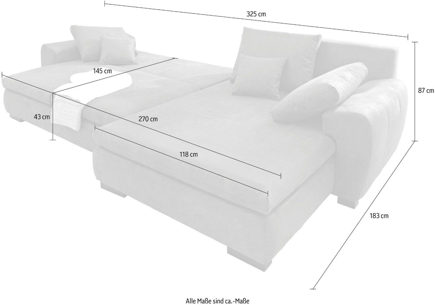Home affaire Ecksofa Cara Mia, mit Bettfunktion Vintageoptik grau