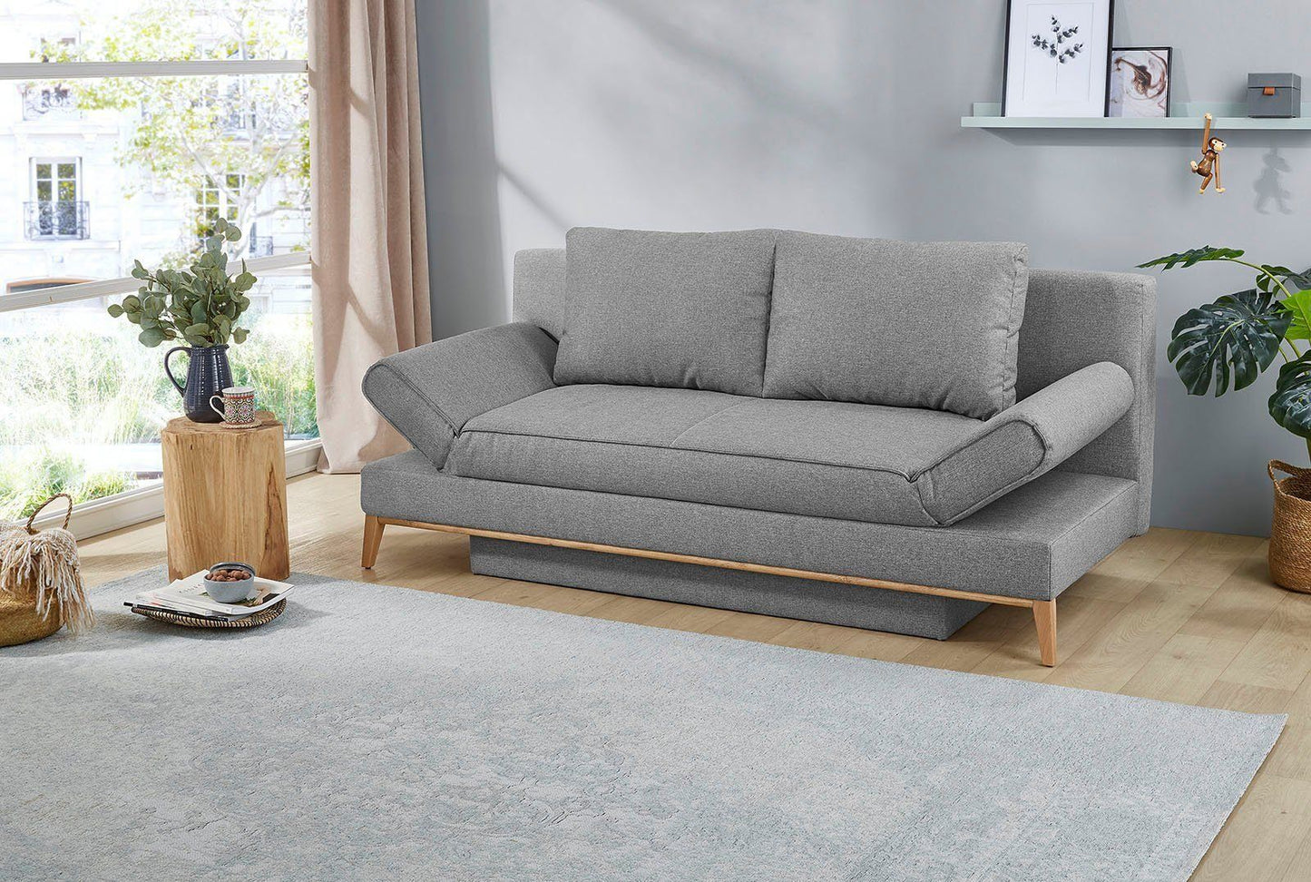 Schlafsofa Yann inklusive Bettfunktion und Bettkasten in grau