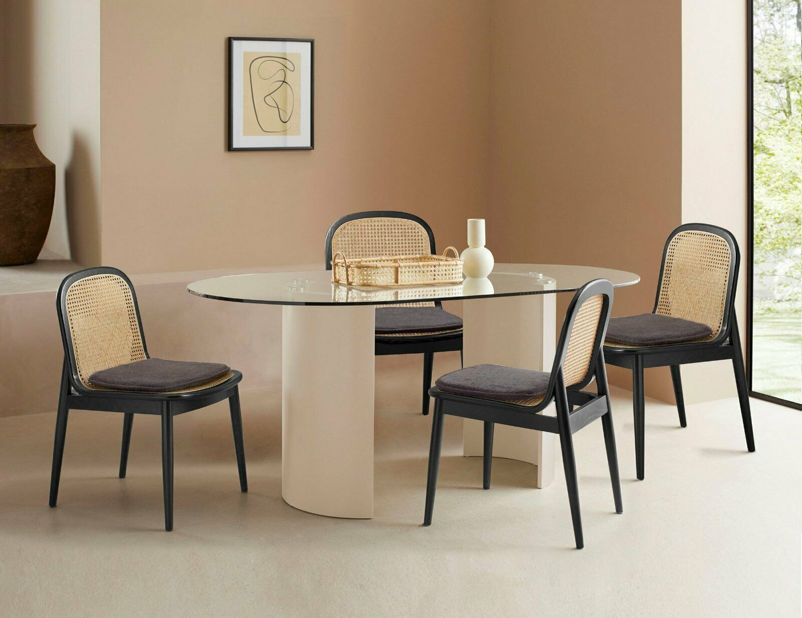 Essgruppe »Mavie« Set, 5-tlg Massivholz mit Rattaneinsatz