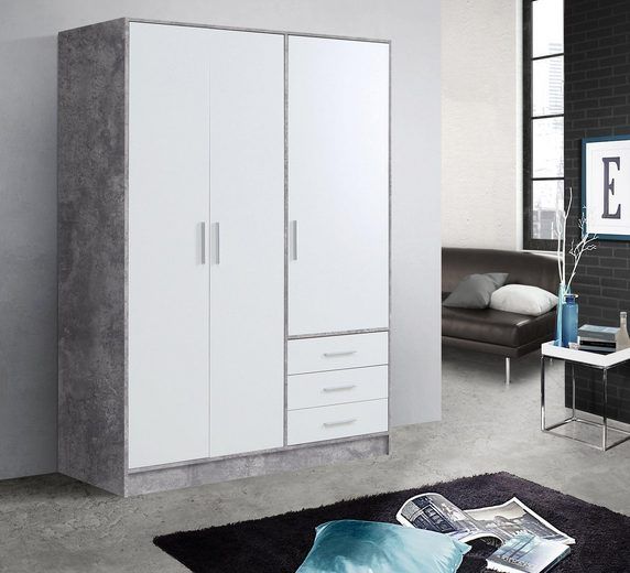 Kleiderschrank Jupiter in betonfarben/weiß 3 türig