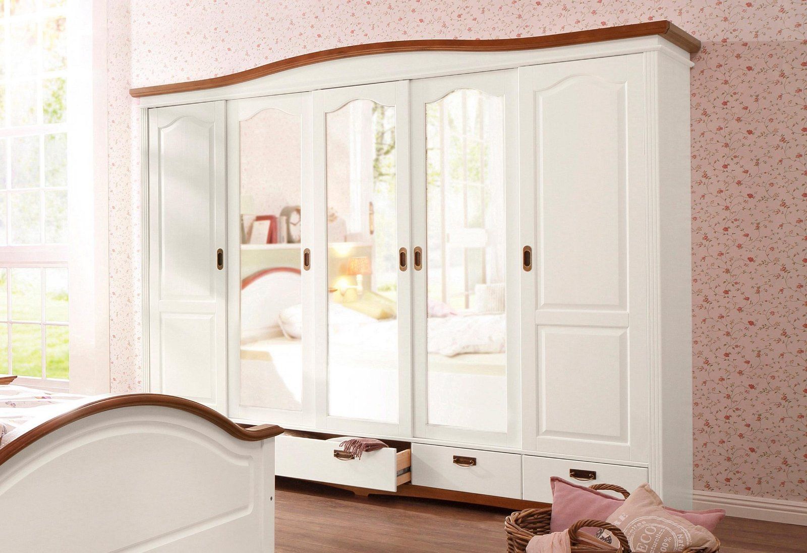 Kleiderschrank Konrad 5-türig weiß/kirschbaumfarben