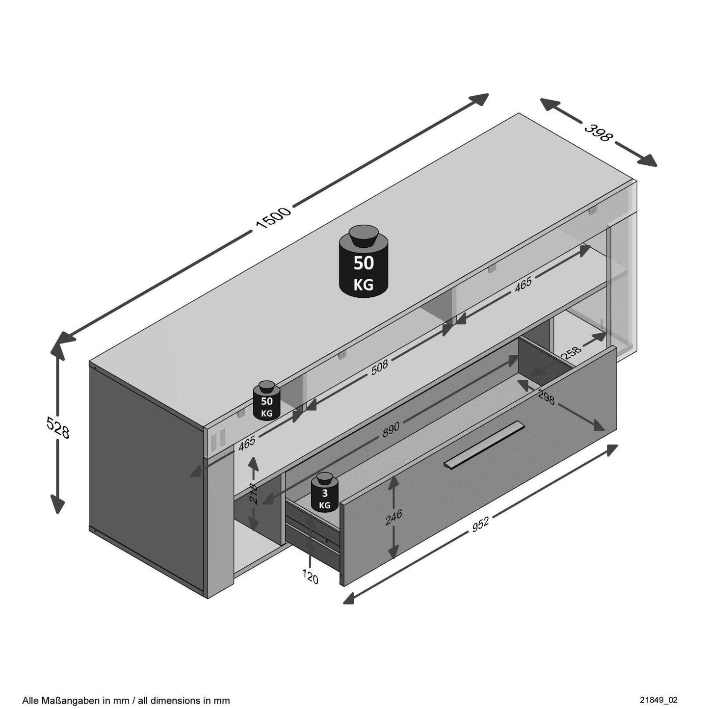 Lowboard VIBIO 1, Breite 150 cm in sandeichefarben