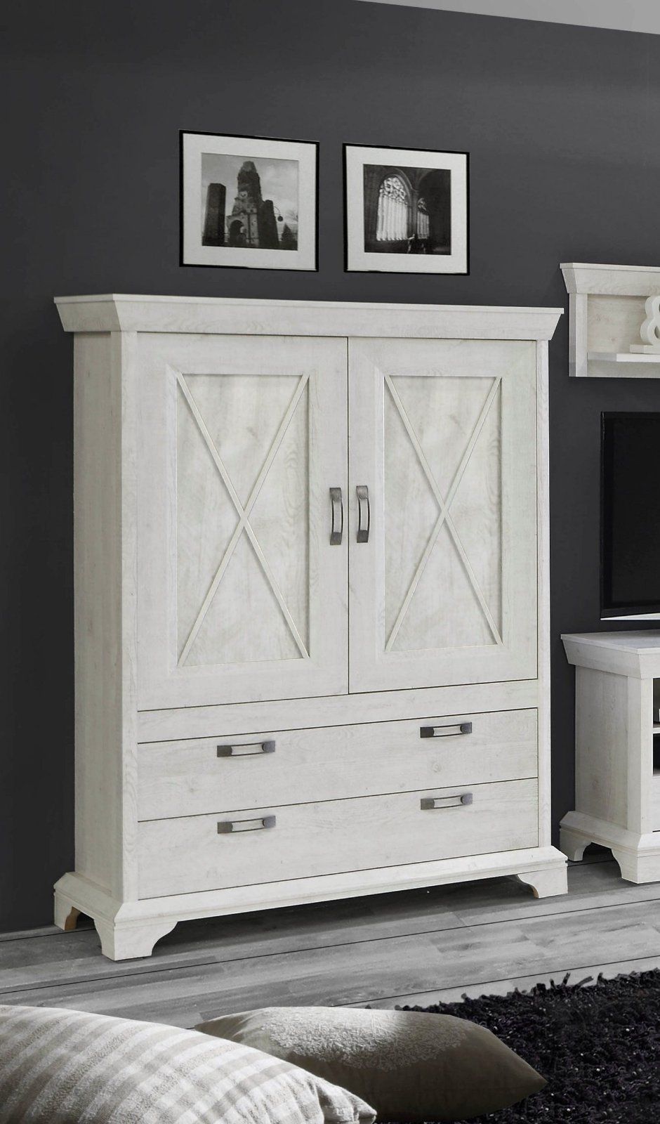 Highboard im dekorativen Landhausstil, Pinia Weiss