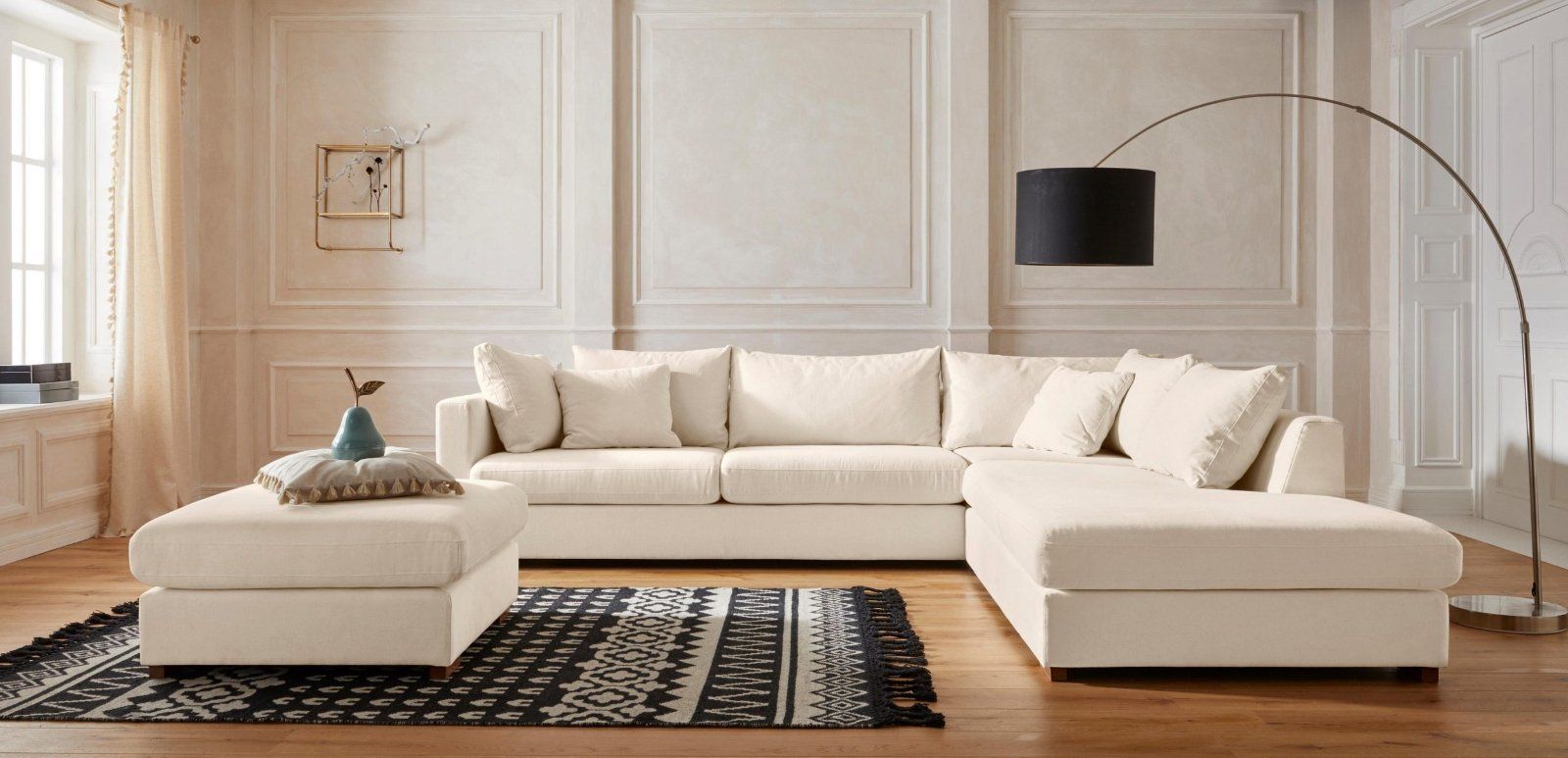 Home&Living Ecksofa »Arles« in Struktur beige mit Hocker
