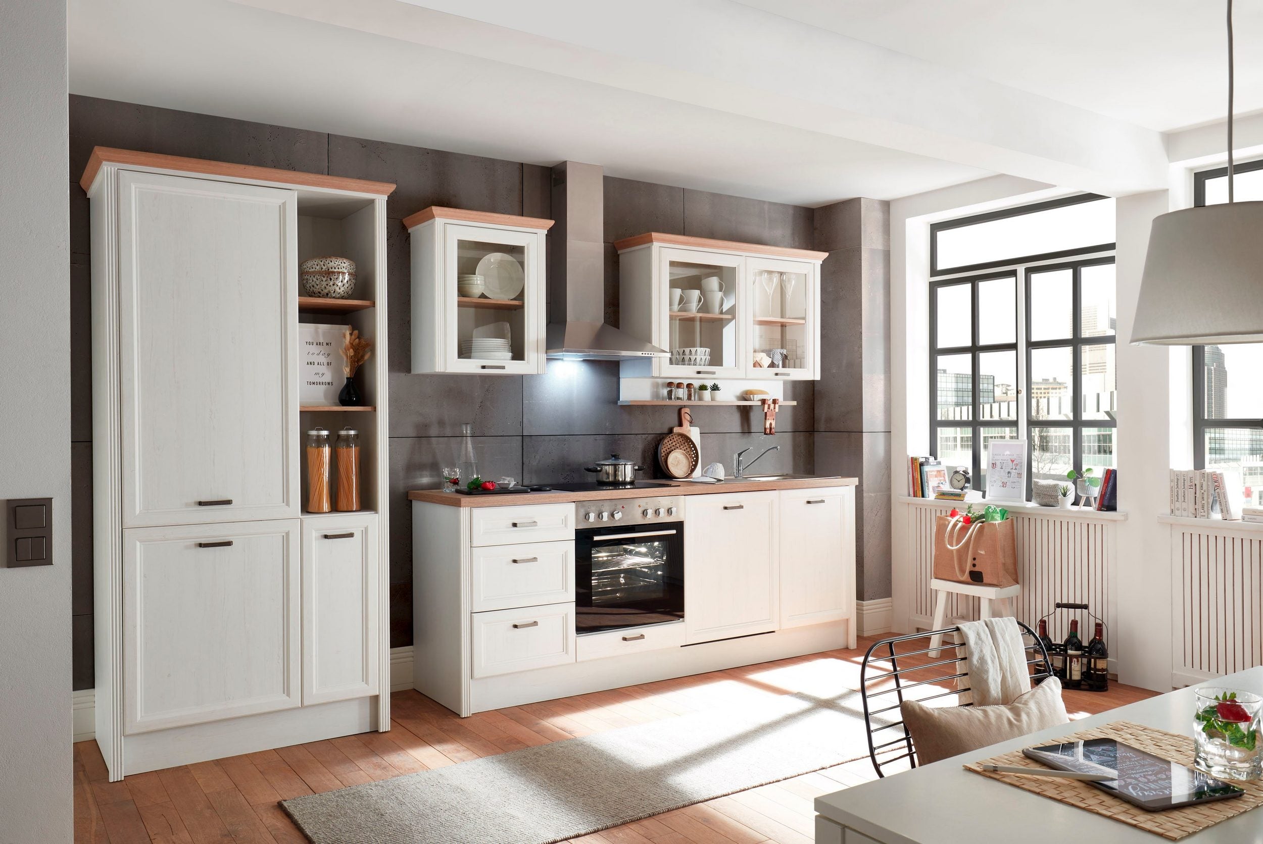 Home affaire Küche Jasmin, 340 cm breit, mit E-Geräte in pinie hell / artisan eiche | natur