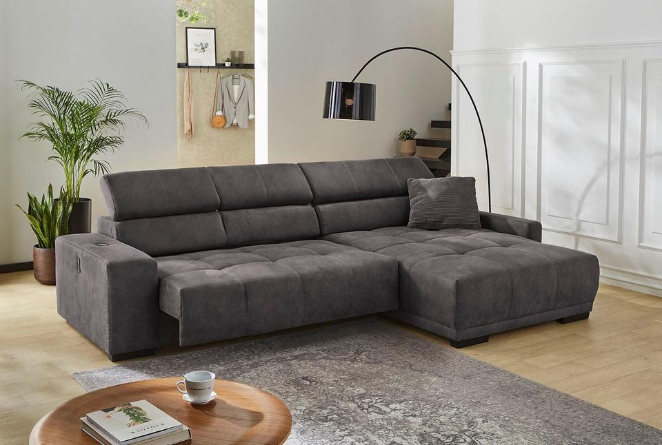 Ecksofa »Le Mans« mit elektr.Sitztiefenverstellung 30cm anthrazit