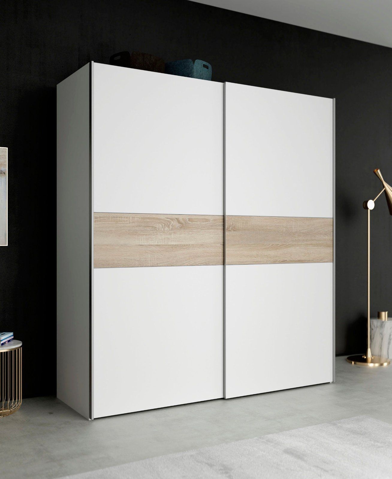 Schwebetürenschrank Longline in weiß/sonoma eiche