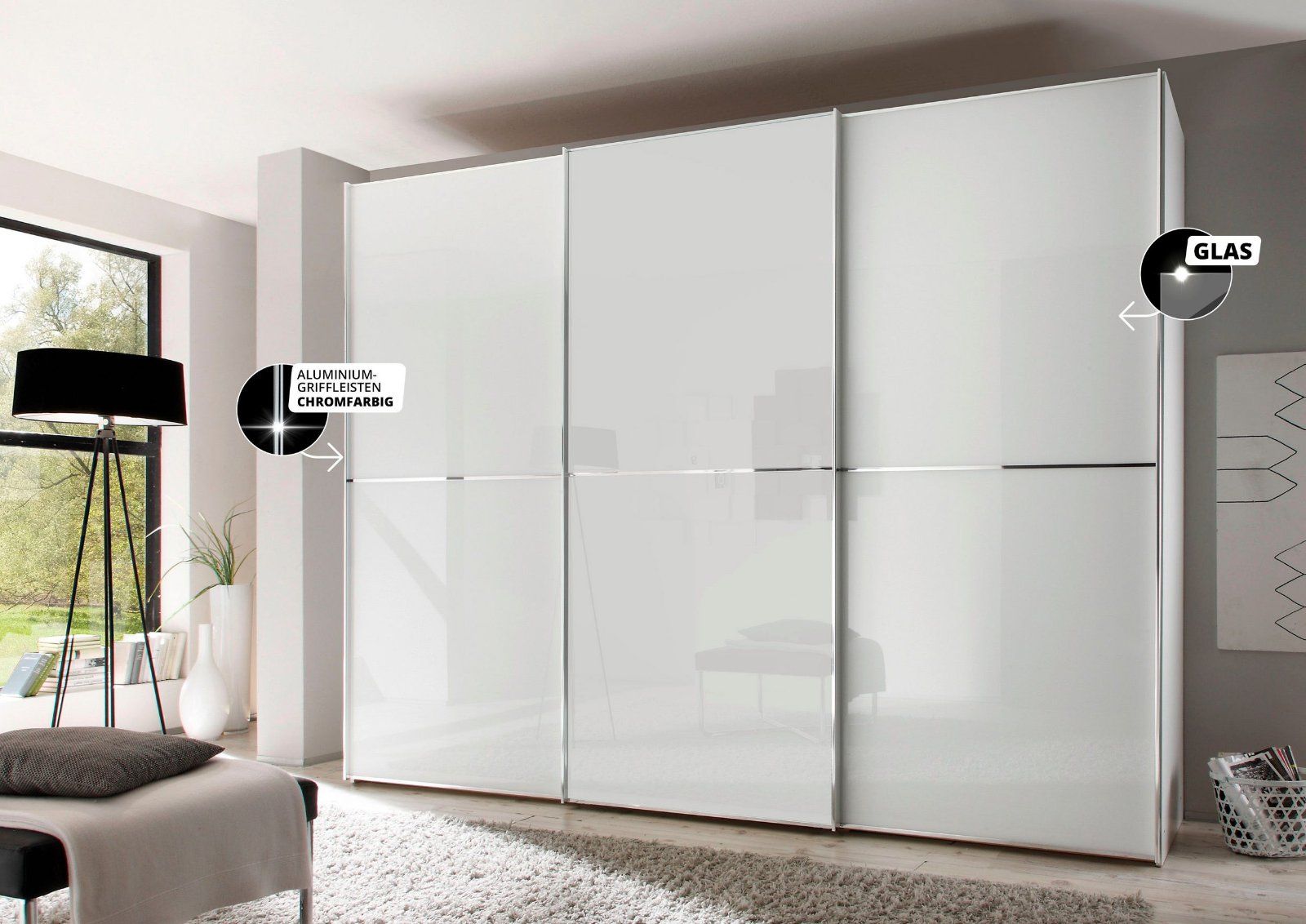 STAUD Schwebetürenschrank Sinfonie Plus Mit Alpinweißglas | Weiß