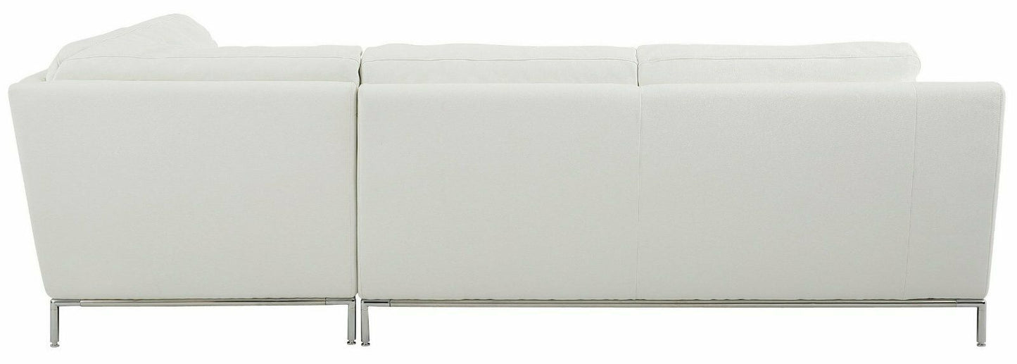 Ecksofa Kunstleder Altweiß Ottomane rechts Füße in Chromoptik