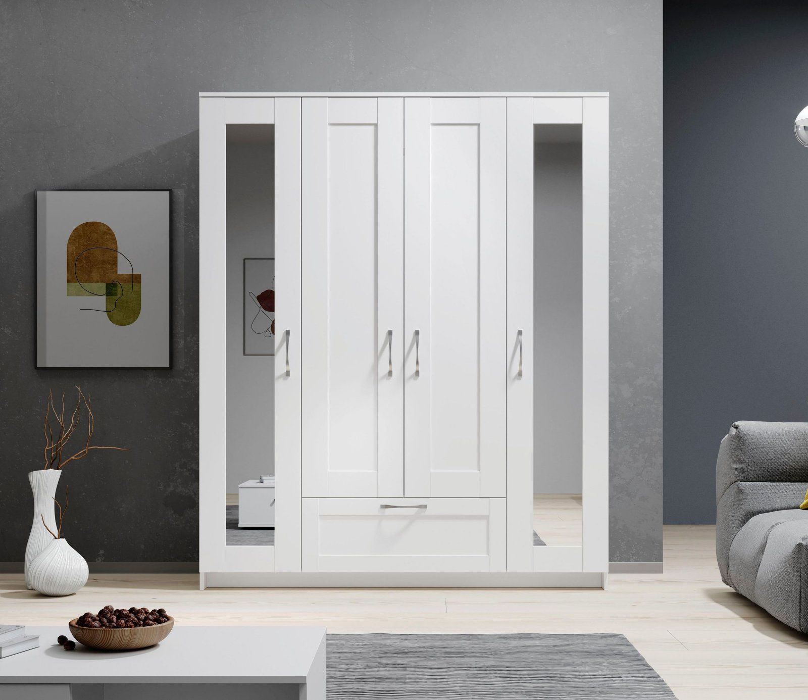 Drehtürenschrank Salias mit Spiegel und Schubkasten