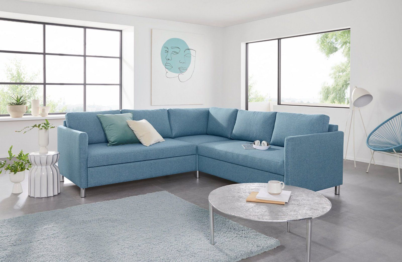 Ecksofa »Manlius«, mit Schlaffunktion, Struktur blau-grün
