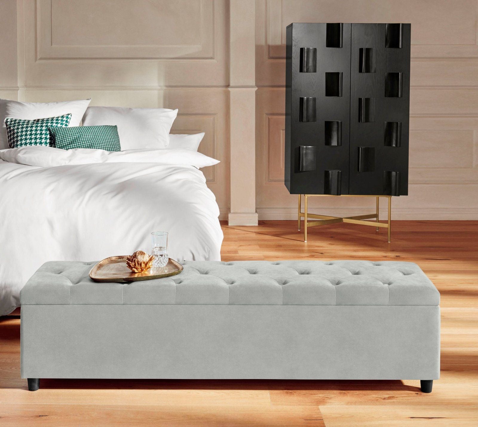 Bettbank Relaxy, gesteppt, mit Staufach 140cm grau