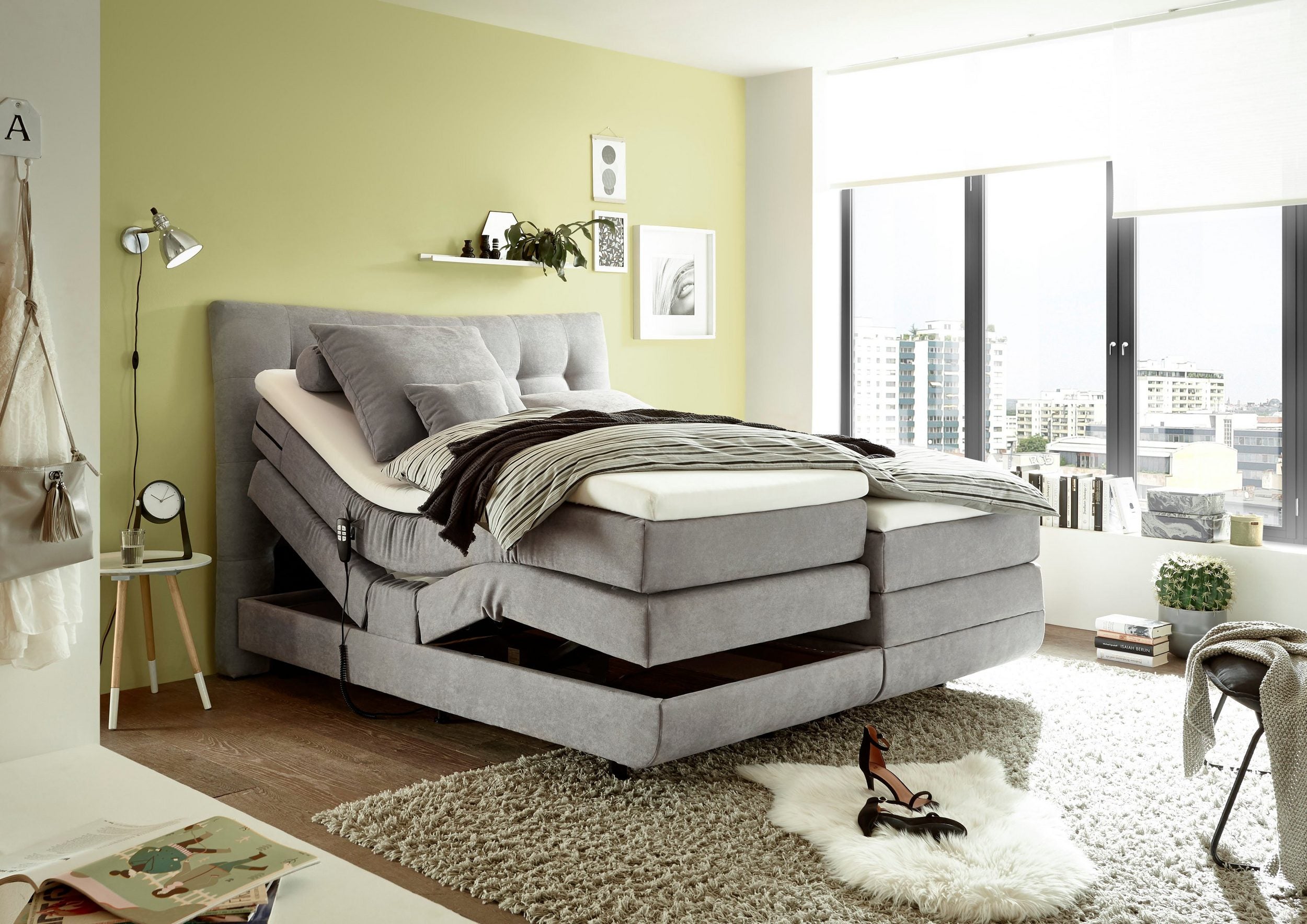 Boxspringbett »Malibu« inkl. Motor und 2 Topper 180x200cm in hellgrau